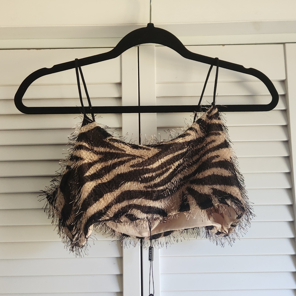 Zaful Animal Print Fuzzy Crop Top and Skirt Set - Picture 2 of 5
